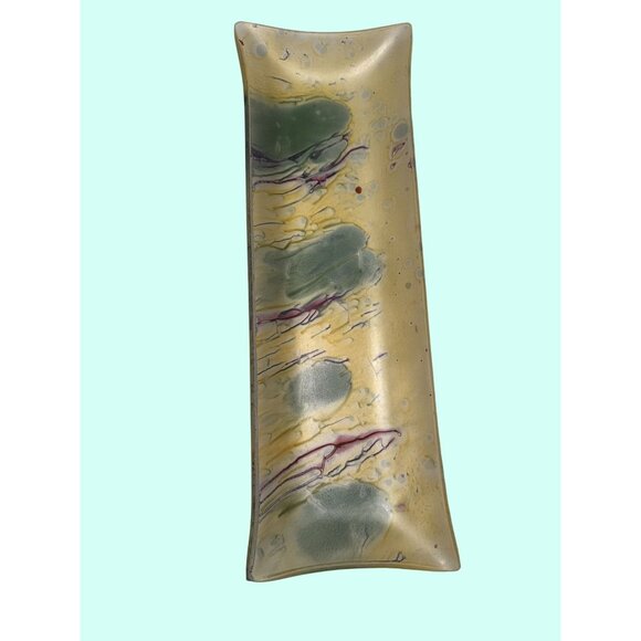 Fused Glass Platter Set With Vaseline Satin Finish sushi h'oderves tray - Picture 6 of 9